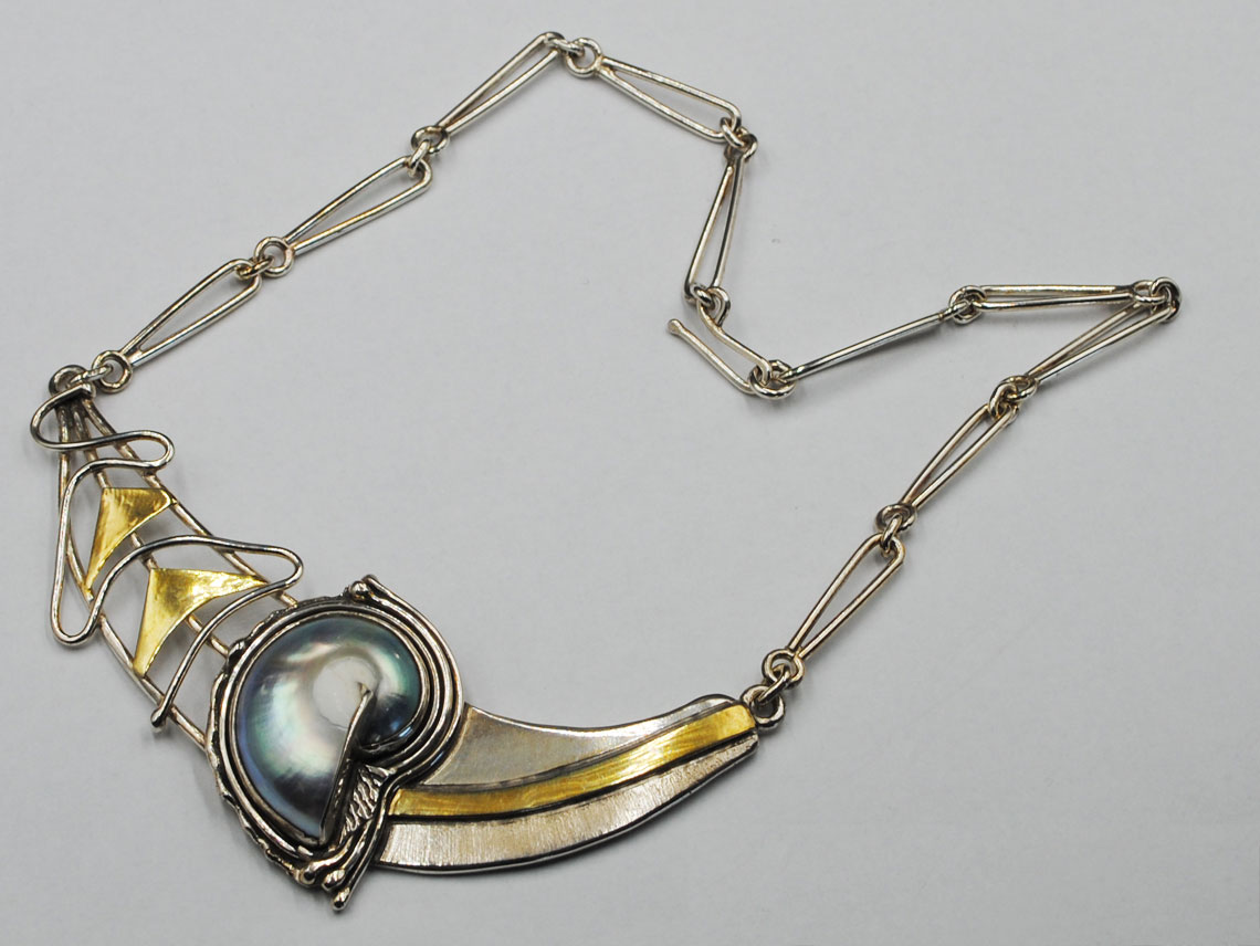 silver necklace with nautilus and handmade chain