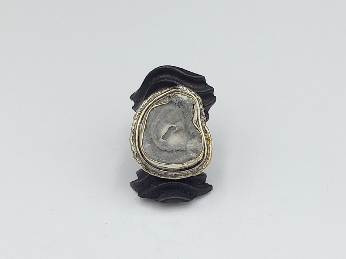 Silver Ring with Geodesic Agate stone