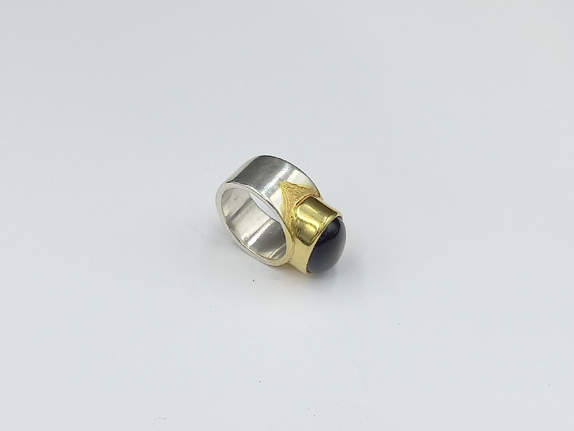 Silver Ring Anointed with Obsidian stone
