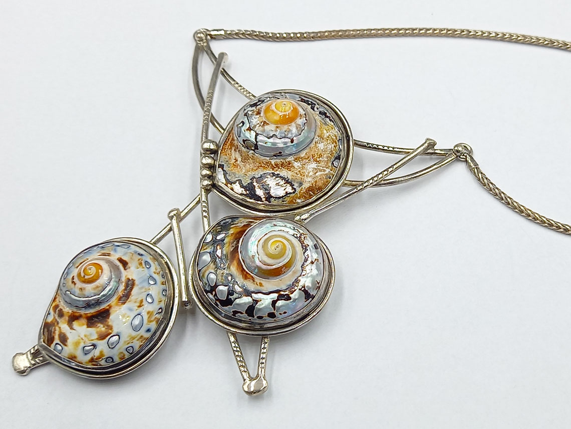 silver necklace with shells